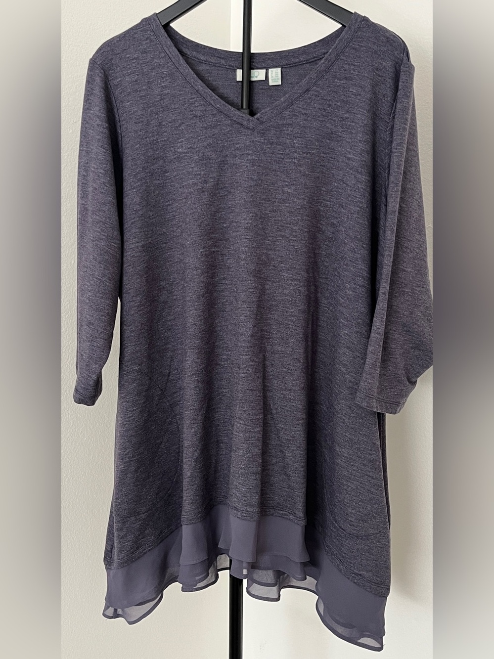 💙 LOGO Lounge Slate Blue 3/4 Sleeve Tunic | Sheer Hem | Size 2X